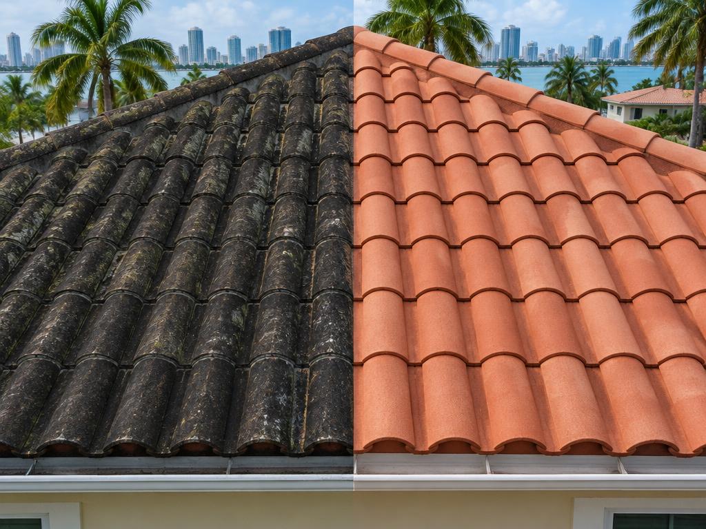 Barrel tile roof soft wash